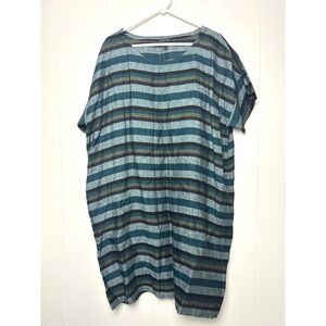 Eileen Fisher 100% Organic Linen Shift Dress Womens XL Striped Oversized Tunic